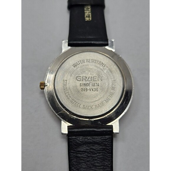 Gruen Sport 3ATM Quartz Black Dial Gold Tone Bezel Two Subdial Watch New Battery - Picture 11 of 11